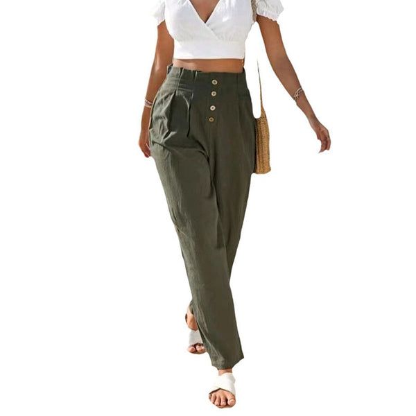 Summer New Style Women's Elastic Waist Nine-point Pants Fashionable Washed Cotton Casual Pants