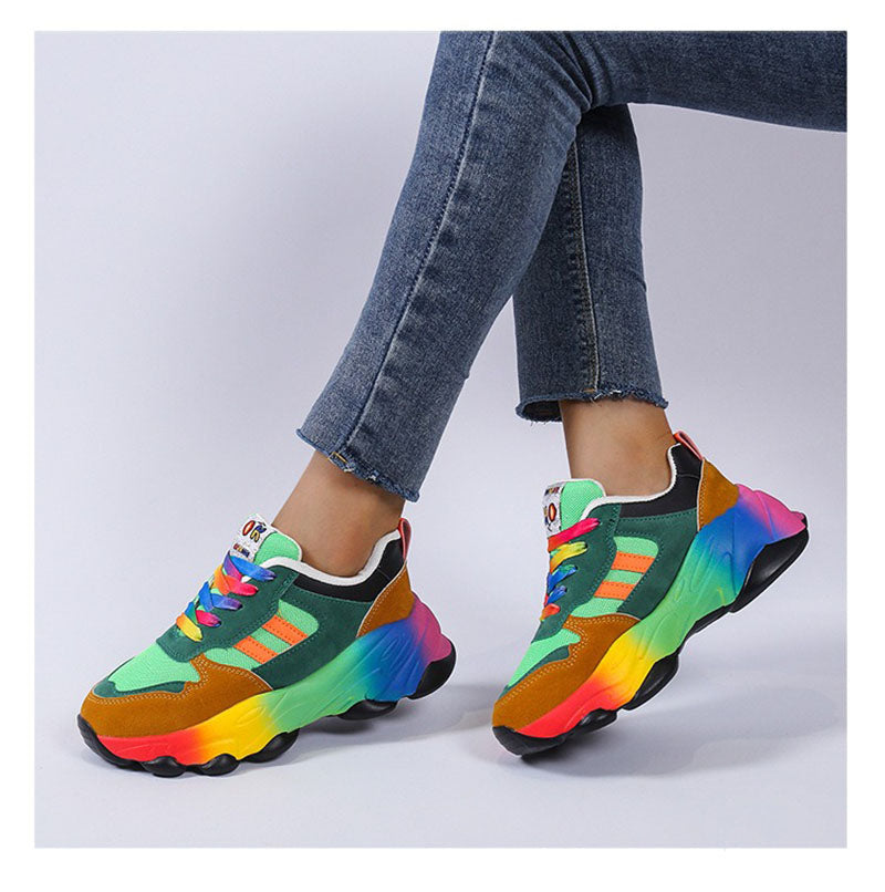 Casual Rainbow-bottom Lace-up Woven Breathable Sneakers