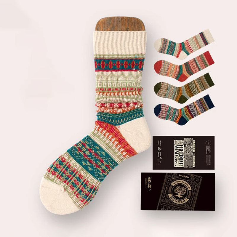 Retro Ethnic Style Socks（4 Pairs 4 Colors）