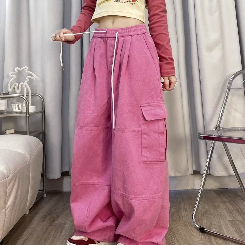 Retro Overalls Spring New Wide-leg Pants Loose Mopping Casual Trousers for Women