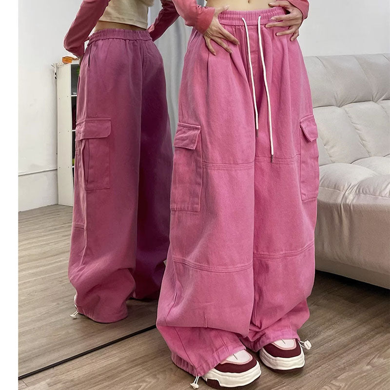 Retro Overalls Spring New Wide-leg Pants Loose Mopping Casual Trousers for Women