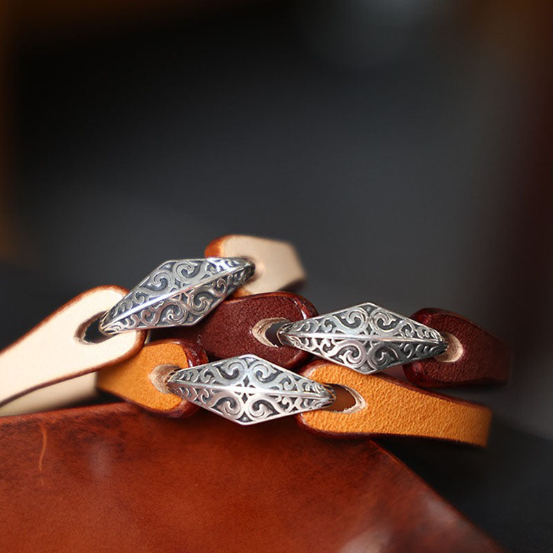 Vintage Solid Silver Tanned Leather Bracelet