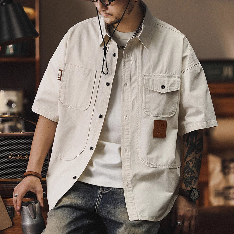 Retro Workwear Short Sleeved Shirt Men's Summer Casual Shirt