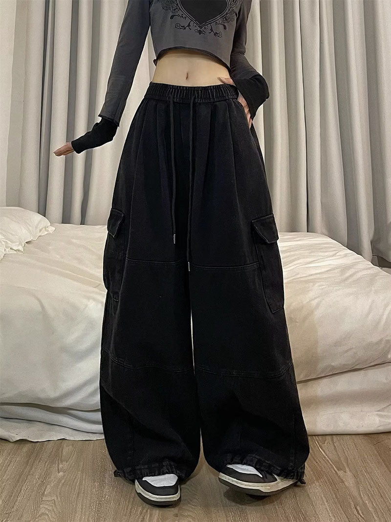 Retro Overalls Spring New Wide-leg Pants Loose Mopping Casual Trousers for Women