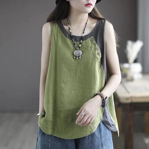 Women's New Sleeveless Tank Top Assembly Color Collision Casual T-shirt