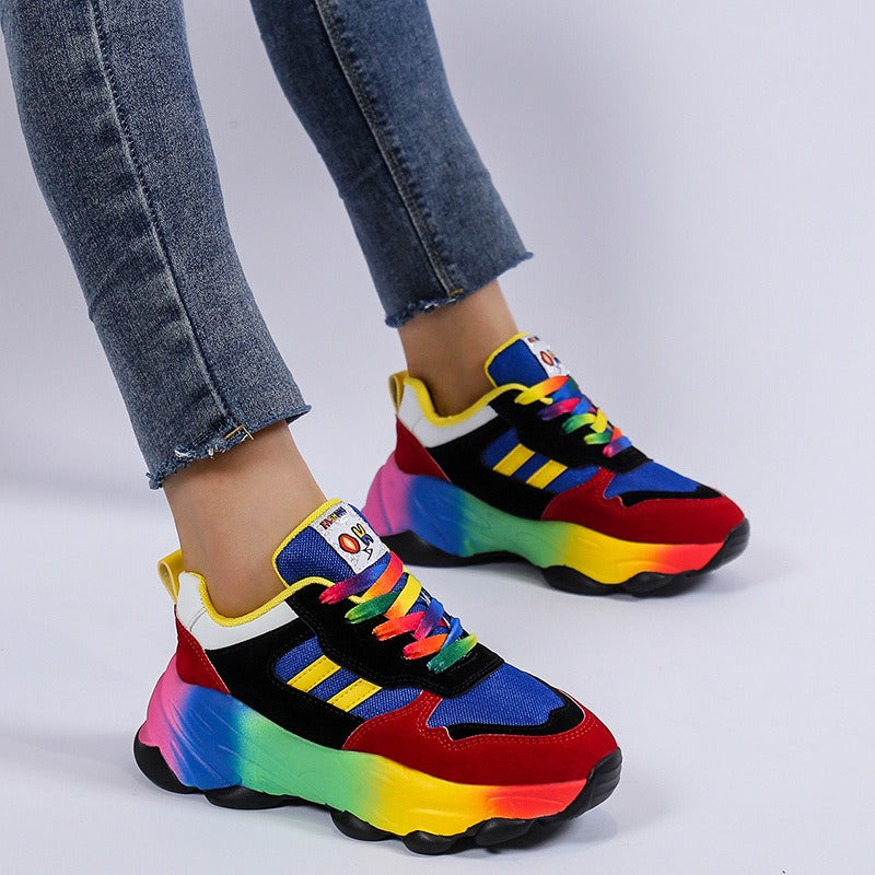 Casual Rainbow-bottom Lace-up Woven Breathable Sneakers