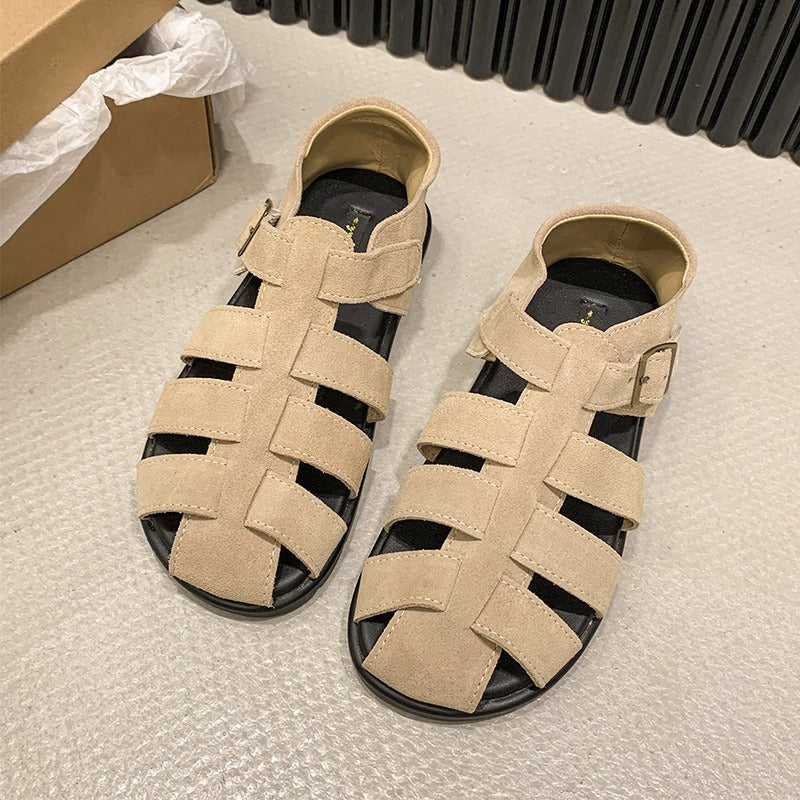 Summer New Large Woven Hollow Lazy Shoes Buckle Roman Sandals