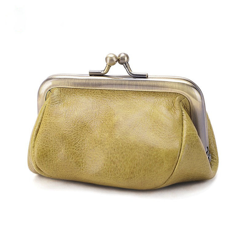 Vintage New Style Mini Coin Purse Hand-made Leather Mouth Gold Bag