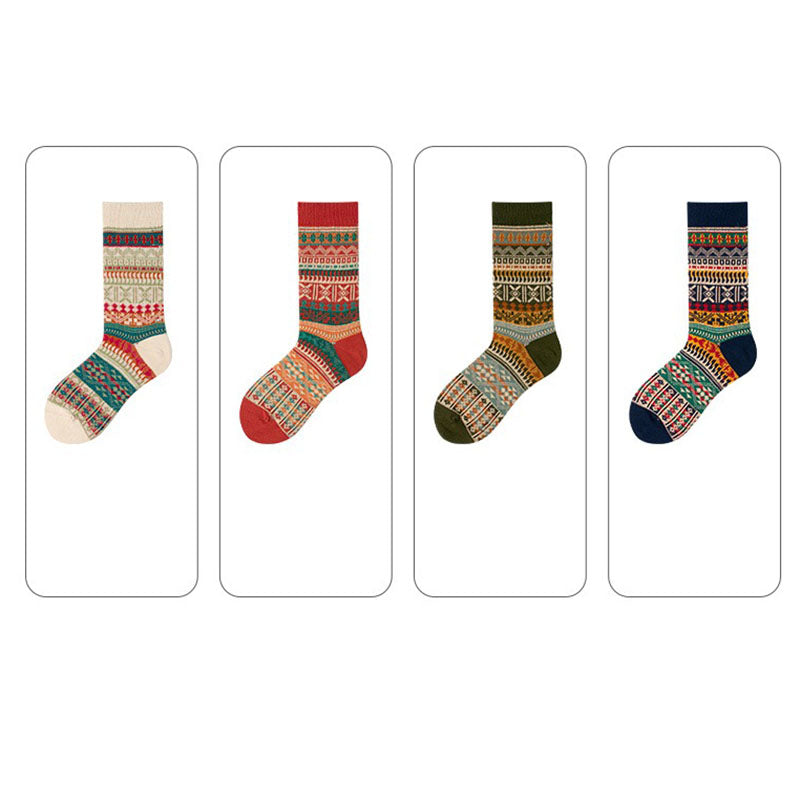 Retro Ethnic Style Socks（4 Pairs 4 Colors）