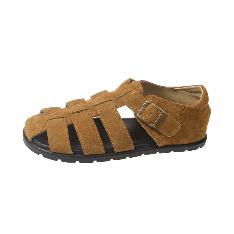 Summer New Large Woven Hollow Lazy Shoes Buckle Roman Sandals