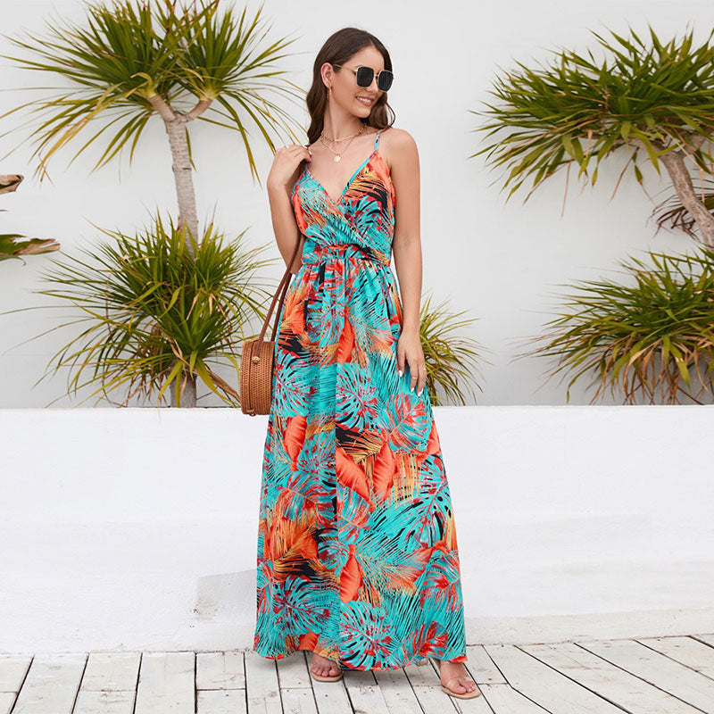 New Style Bohemian Printed Sexy V-neck Sling Dress