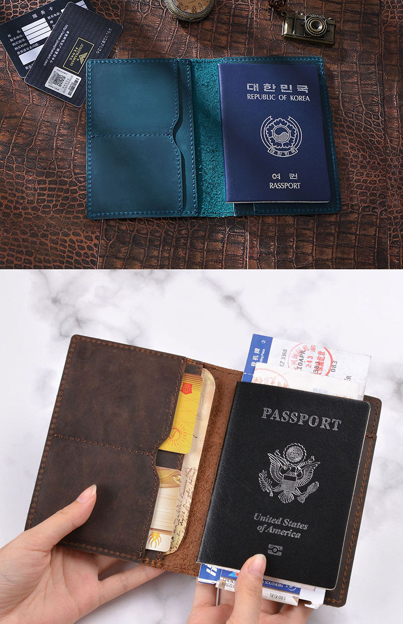 Retro Leather Handmade Passport Clip Ticket Protection Multi-function Card Holder Wallet