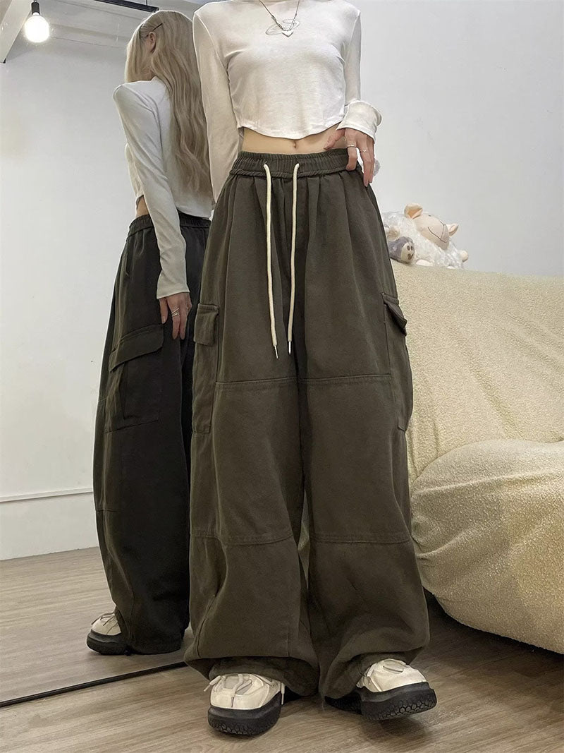 Retro Overalls Spring New Wide-leg Pants Loose Mopping Casual Trousers for Women