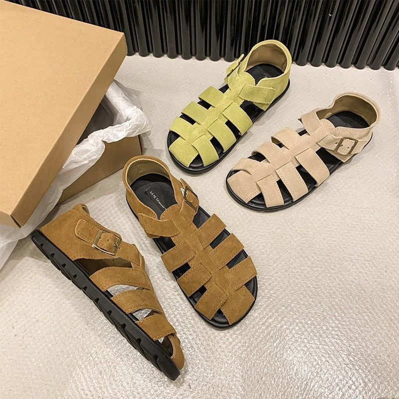 Summer New Large Woven Hollow Lazy Shoes Buckle Roman Sandals