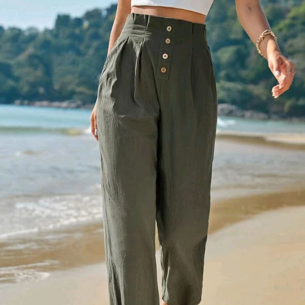 Summer New Style Women's Elastic Waist Nine-point Pants Fashionable Washed Cotton Casual Pants