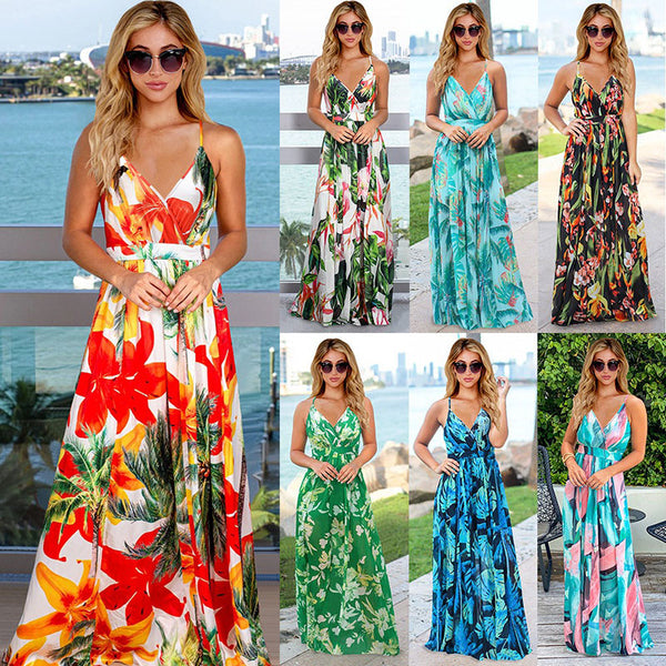 Spring and Summer New Style Dress Bohemian Flower Sling Dress