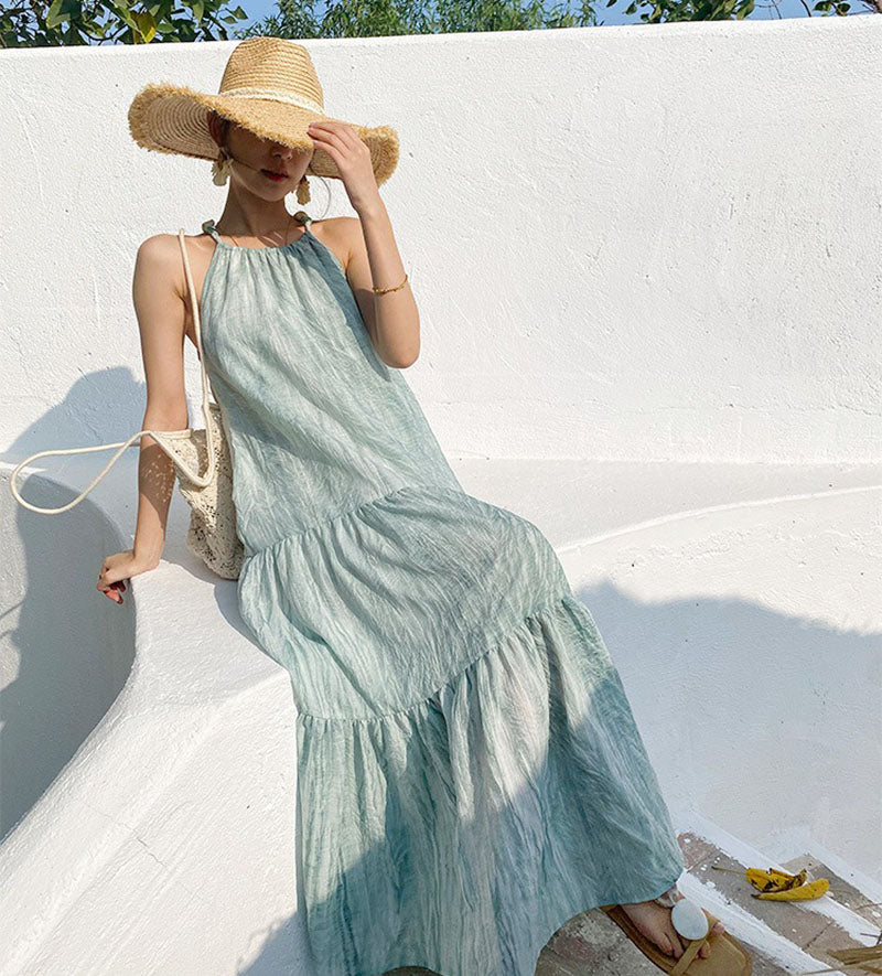 Summer Bohemian Holiday Dress Tie-dyed Beach Dress Sling Dress