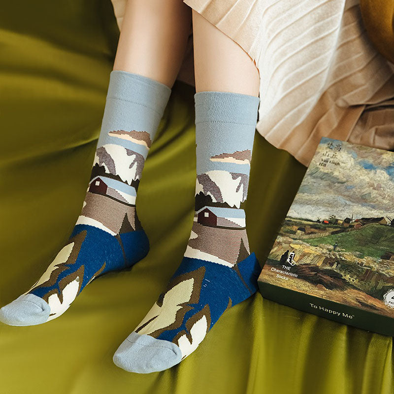 Women's Retro Oil Painting Style Gift Box Cotton Socks