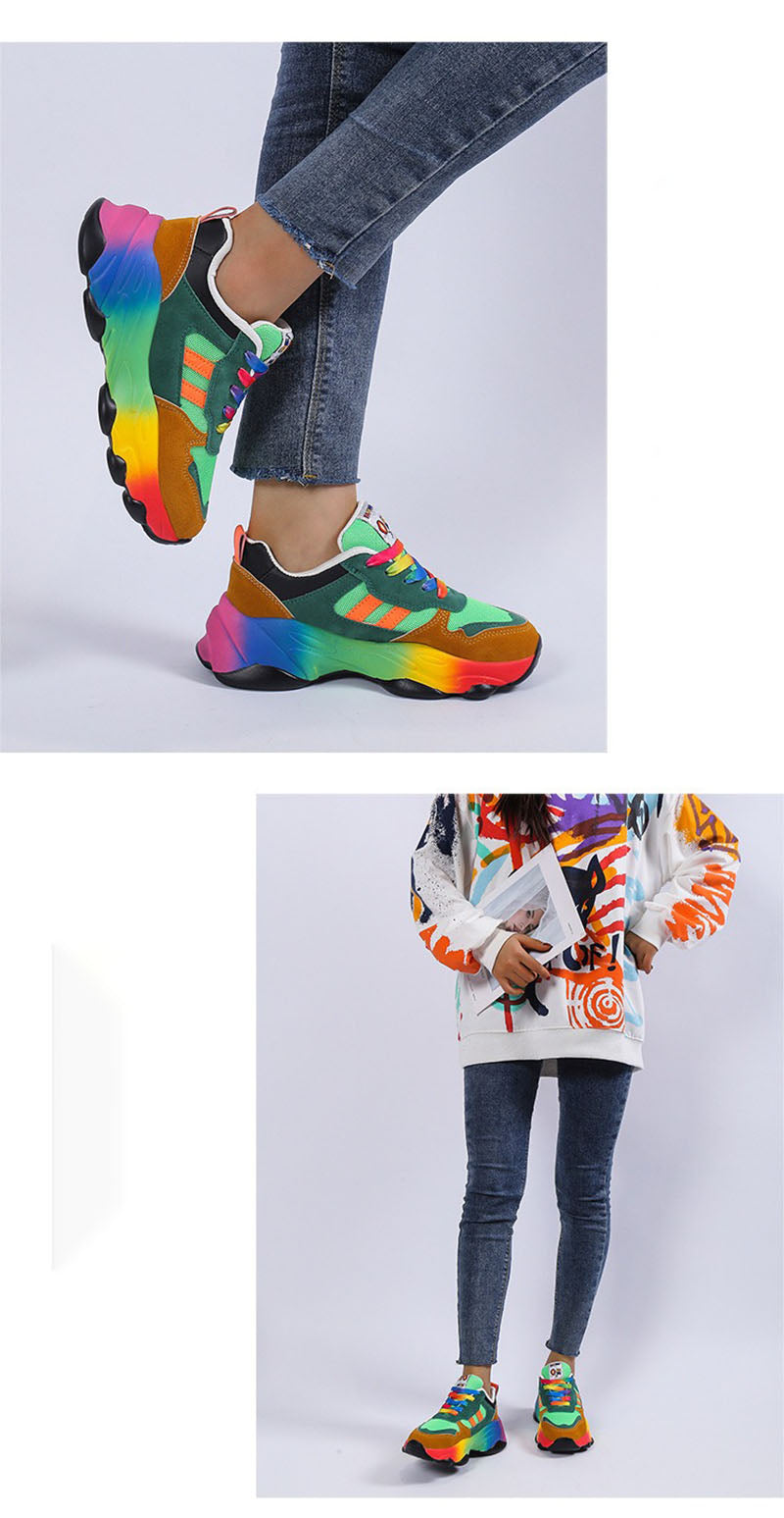 Casual Rainbow-bottom Lace-up Woven Breathable Sneakers