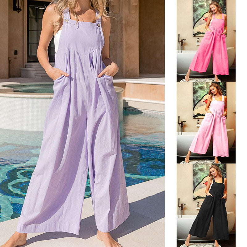 Summer Wide Leg Pockets Overalls Jumpsuit