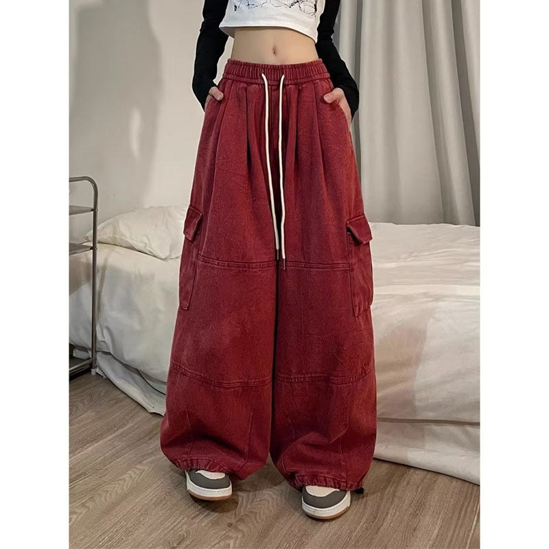 Retro Overalls Spring New Wide-leg Pants Loose Mopping Casual Trousers for Women