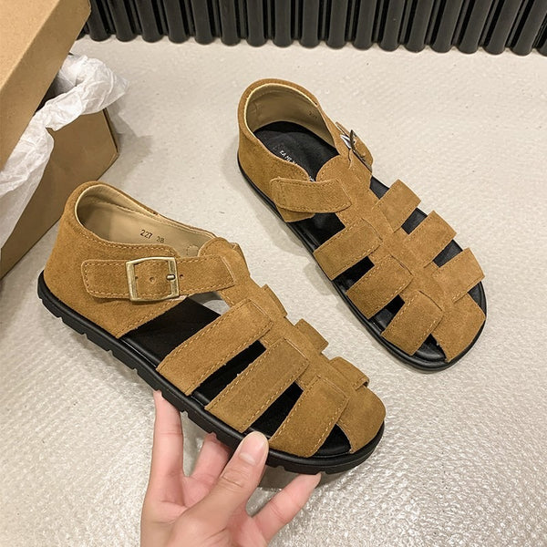 Summer New Large Woven Hollow Lazy Shoes Buckle Roman Sandals