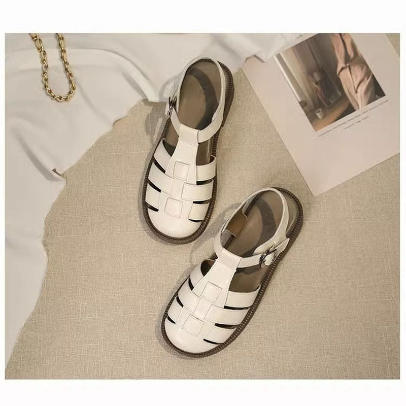 Retro Thick Sole Single Buckle Woven Roman Sandals