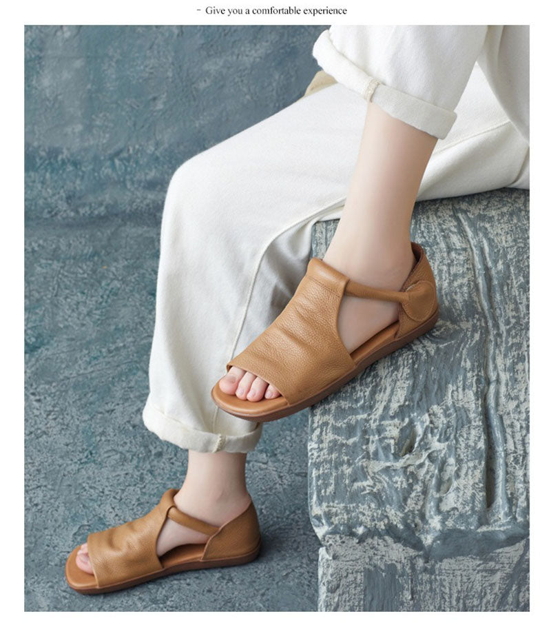 Retro Leather Handmade Velcro Roman Sandals