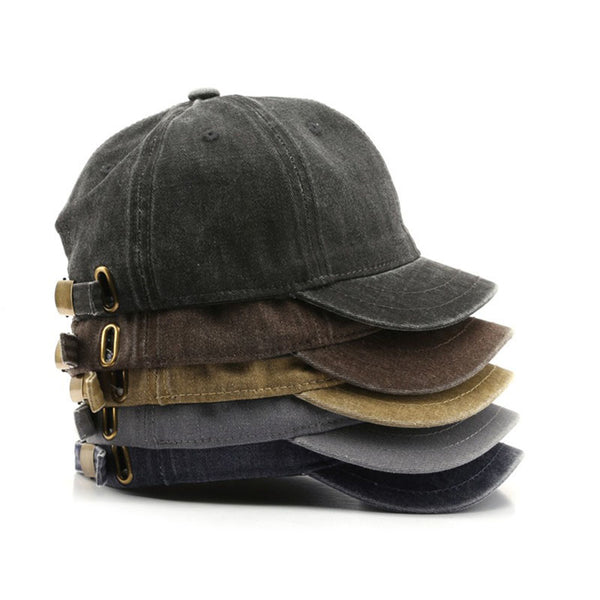 Vintage Short Brim Adjustable Washed Distressed Cotton Baseball Cap for Men & Women