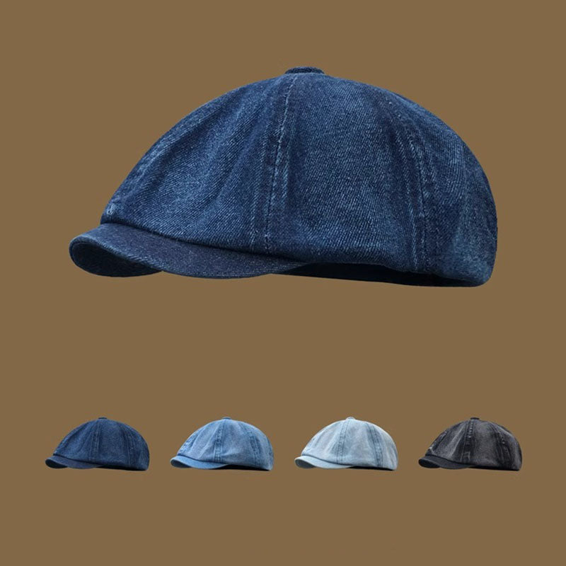 Retro Washed Denim Peaked Cap Beret Hip Hop Artist Hat