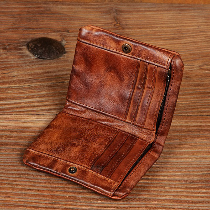 Retro Genuine Leather  Handmade Wallet Business Casual Short Wallet