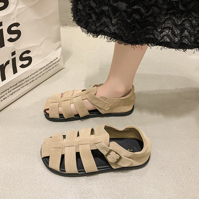 Summer New Large Woven Hollow Lazy Shoes Buckle Roman Sandals