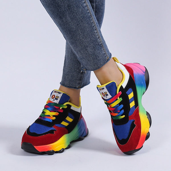 Casual Rainbow-bottom Lace-up Woven Breathable Sneakers