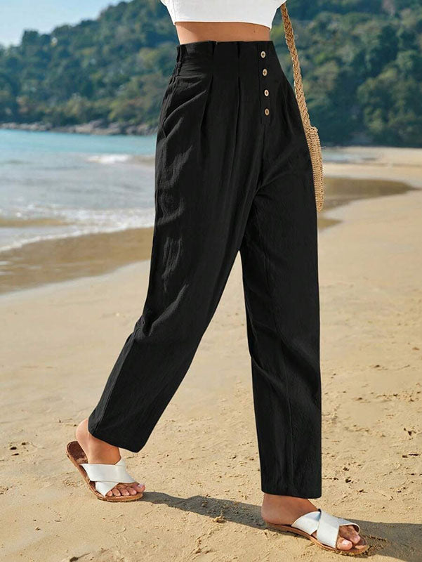 Summer New Style Women's Elastic Waist Nine-point Pants Fashionable Washed Cotton Casual Pants