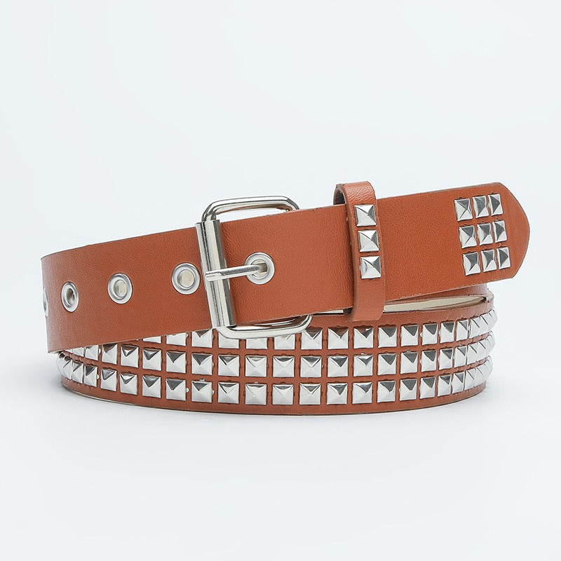 Punk Square Bead Rivet Pyramid Inlaid Lady Belt