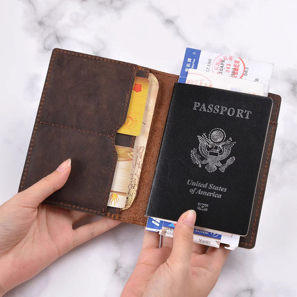 Retro Leather Handmade Passport Clip Ticket Protection Multi-function Card Holder Wallet