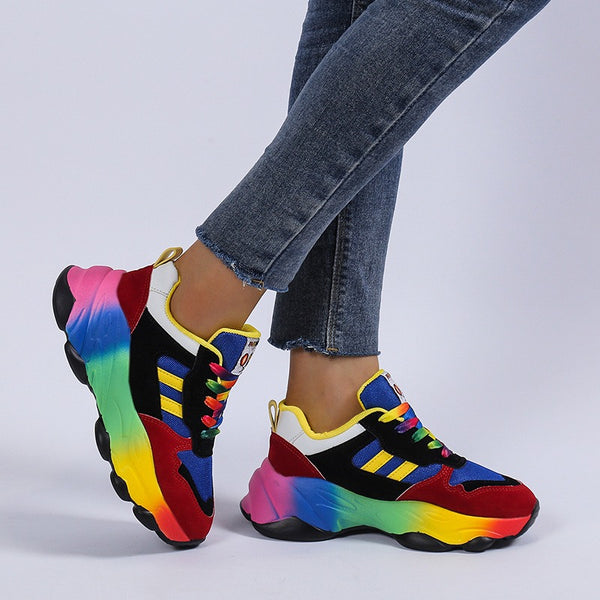 Casual Rainbow-bottom Lace-up Woven Breathable Sneakers