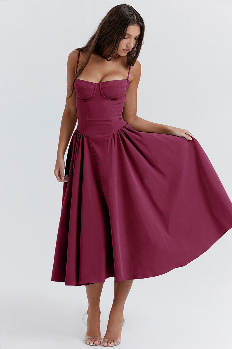 Summer New Style Solid Color Retro French Sling Dress