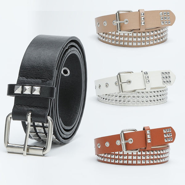 Punk Square Bead Rivet Pyramid Inlaid Lady Belt