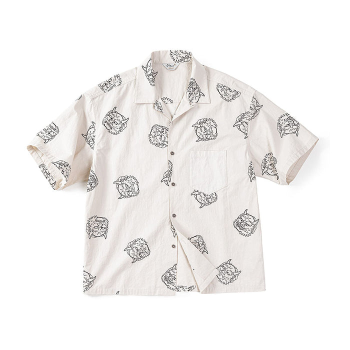 Retro Printed Shirt Casual Beige Short-sleeved Shirt