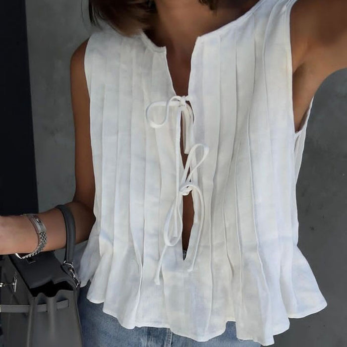 Summer New Style Casual Cotton Hemp Laced Blouse Vest