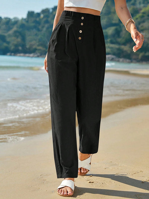 Summer New Style Women's Elastic Waist Nine-point Pants Fashionable Washed Cotton Casual Pants