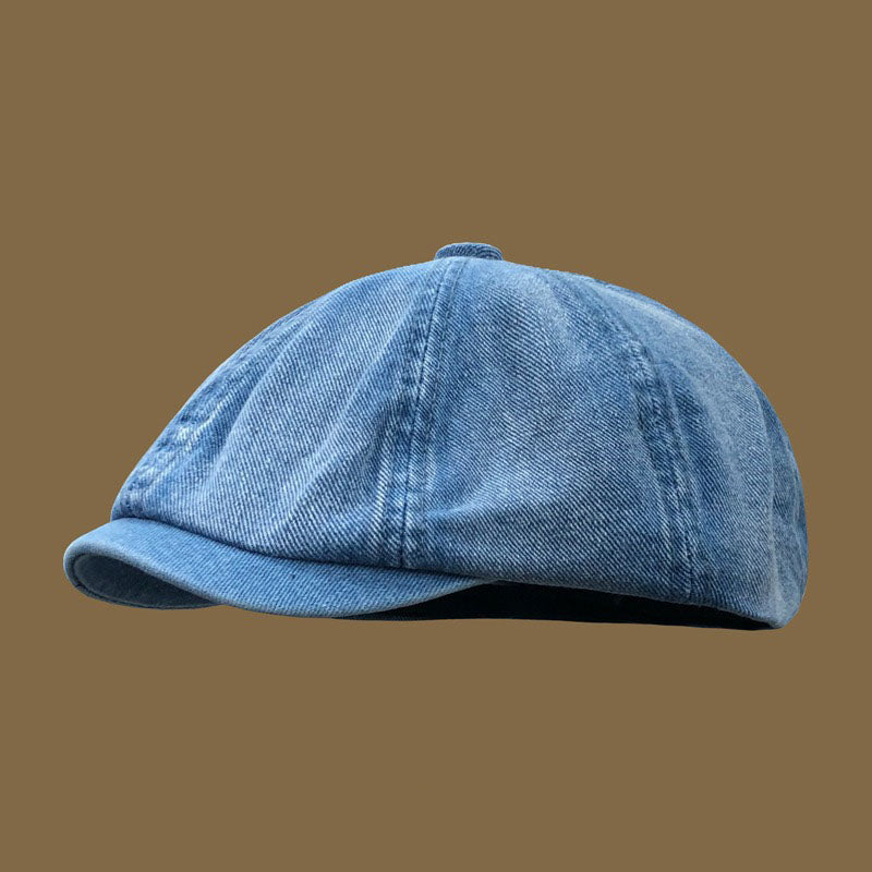 Retro Washed Denim Peaked Cap Beret Hip Hop Artist Hat