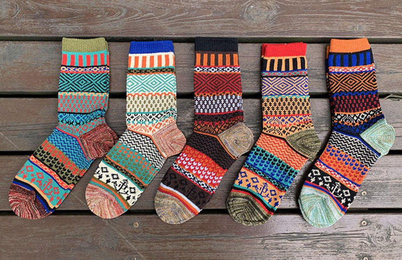 Men's Retro Ethnic Style Wool Socks（5 Pairs 5 color)