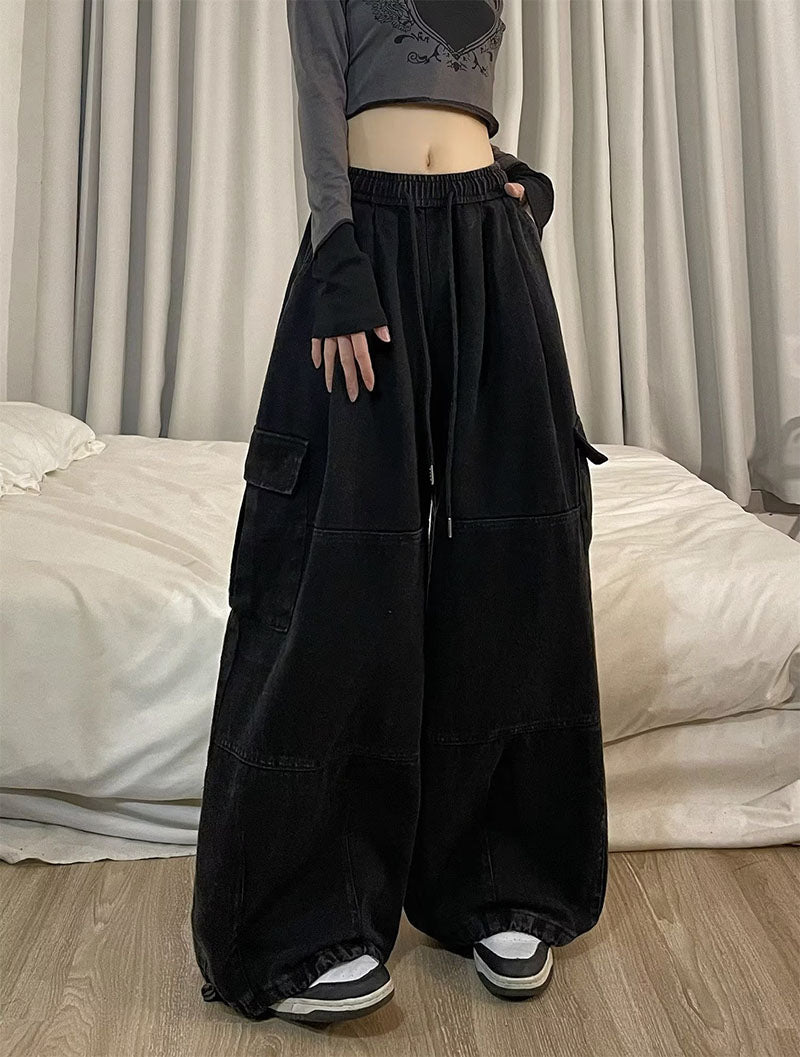 Retro Overalls Spring New Wide-leg Pants Loose Mopping Casual Trousers for Women