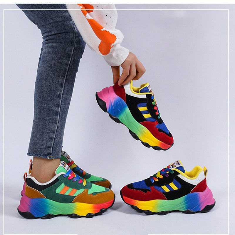 Casual Rainbow-bottom Lace-up Woven Breathable Sneakers