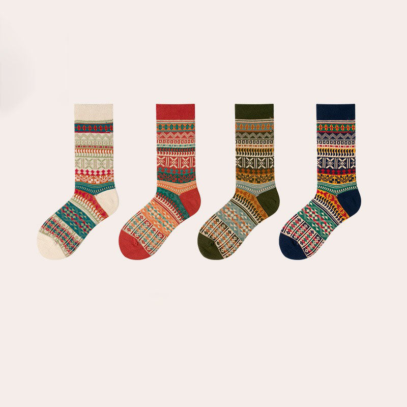 Retro Ethnic Style Socks（4 Pairs 4 Colors）