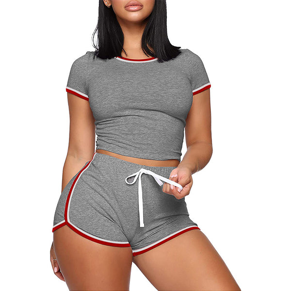 Casual Stitching Short-sleeved Two-piece Set