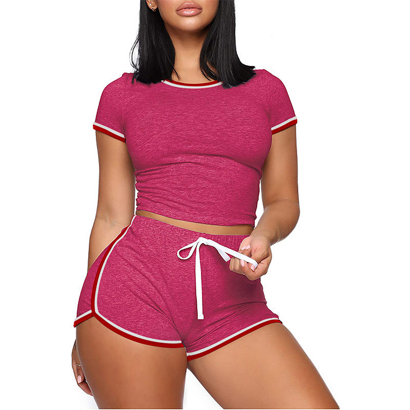 Casual Stitching Short-sleeved Two-piece Set