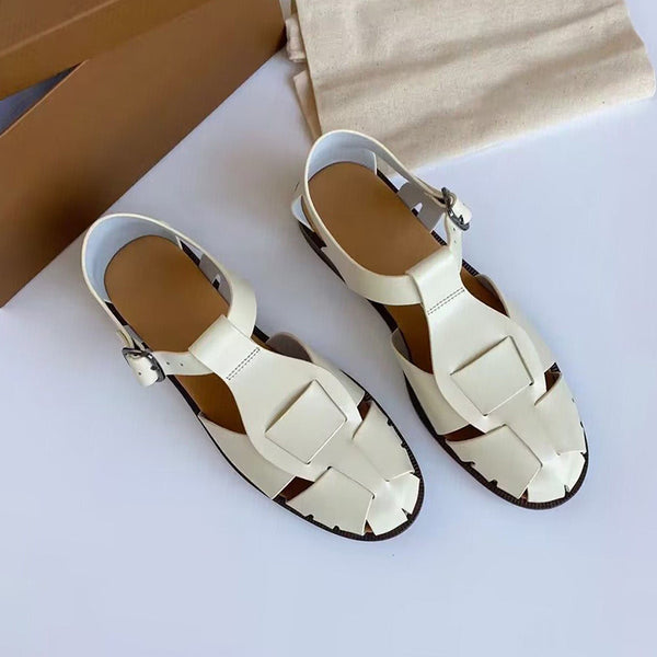 Summer Retro Leather Flat Roman Woven Sandals